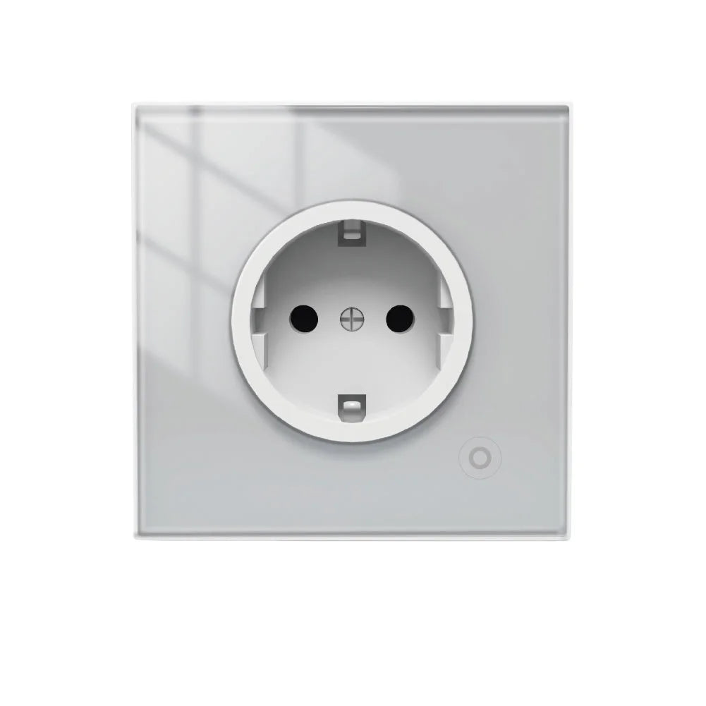 Tuya Smart Home WiFi Smart Wall Socket Glass Panel Outlet Power Monitor Extremely Soft Touch Plug Relay Status and Light Mode