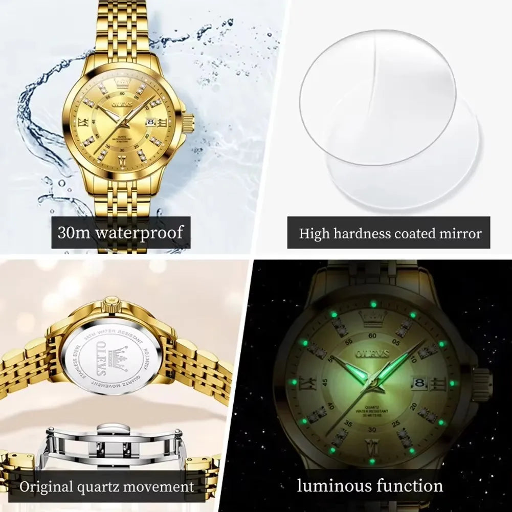 OLEVS 3620 Women's Watches Elegant Fashion Quartz Ladies Leisure Diamond Dial Life 3Bar Waterproof Luminous Hands  Wristwatch