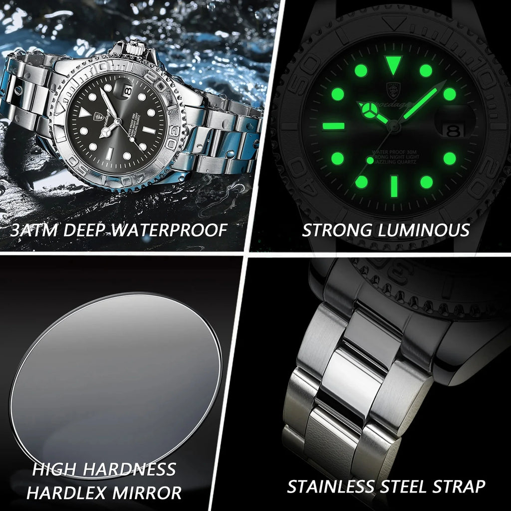 POEDAGAR Luxury Men Watch Business Quartz Watches Sports Waterproof Luminous Date Stainless Steel Men's Watches