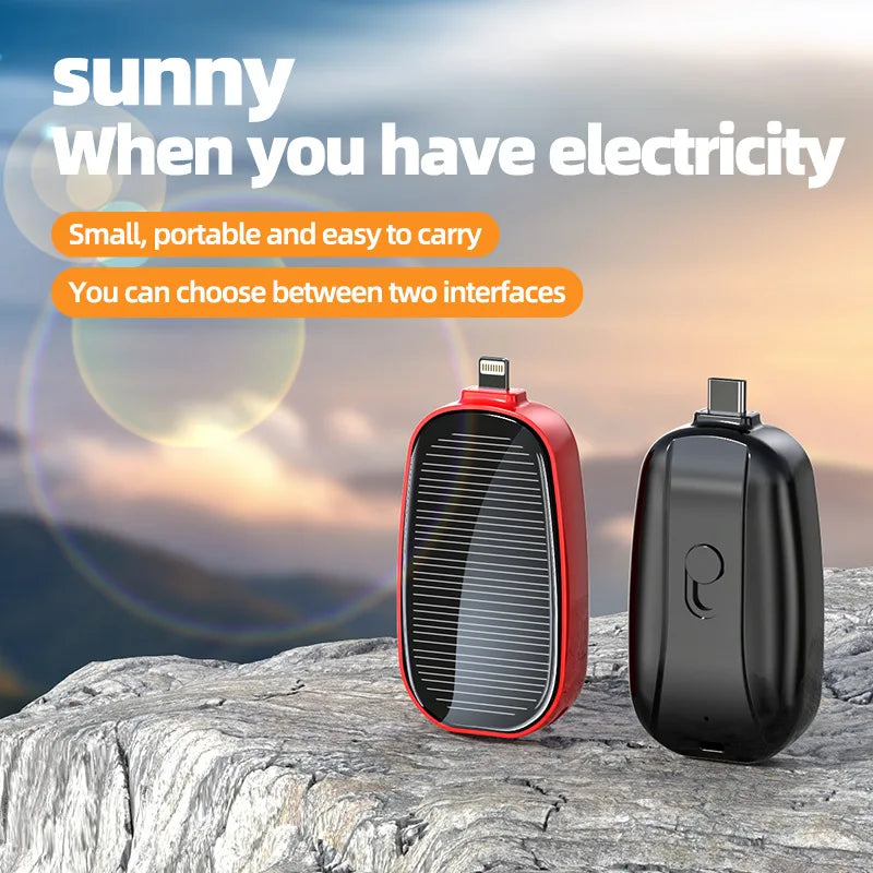 Emergency Keychain Outdoor Portable Mini Solar Powered Plug and Charge Solar Power Bank Compact External Battery Charger