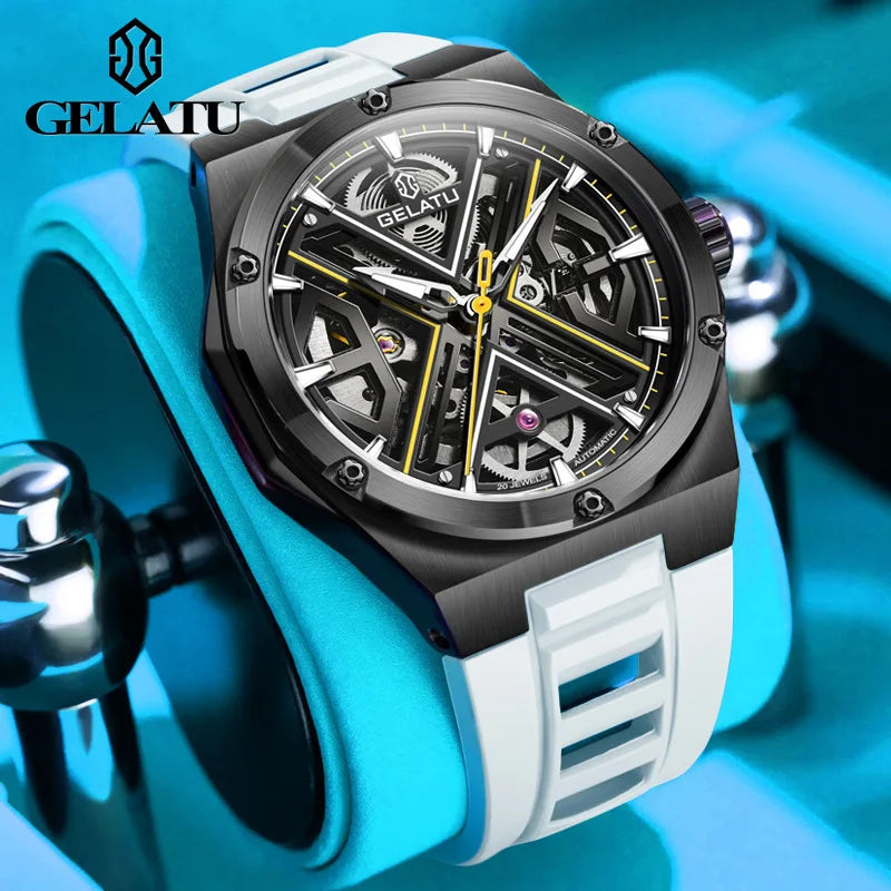 GELATU 6006 Top Luxury Men's Watches Waterproof Fully Automatic Cechanical Watch for Man Skeleton Sapphire Classics Wristwatch