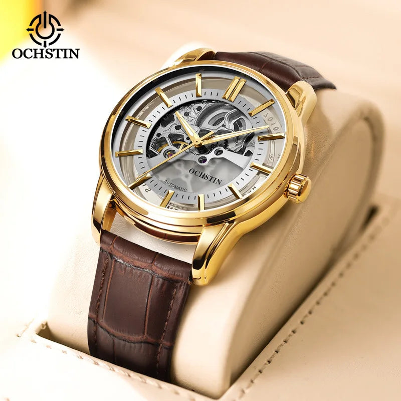 OCHSTIN 7010A GA7010A Hollow Out Wristwatch Waterproof Fashion Men's Watches Mechanical Automatic Genuine Leather Business Clock