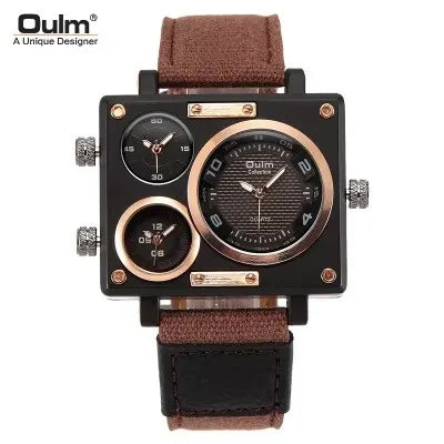 Oulm 3595 Men's Watches Top Luxury Unique Designer Watches Fashion Square Big Face 3 Time Zone Casual Quartz Watch for Men