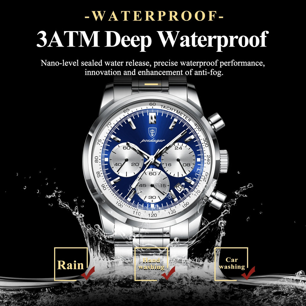 POEDAGAR Luxury Sports Watch for Man Waterproof Luminous Date Chronograph Men Watch Steel Quartz Men's Watches Clock Reloj 921