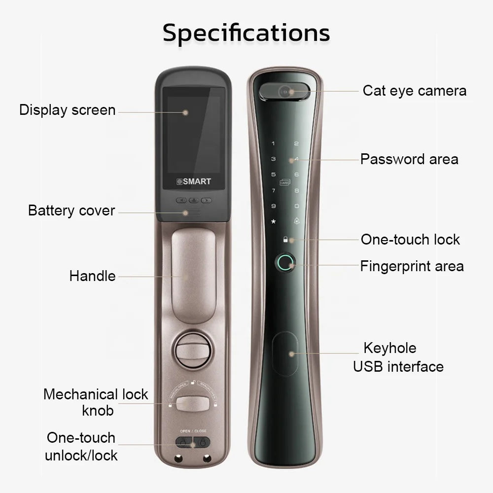 Kadonio Anti Theft Smart Camera Locks Touch Keypad Fingerprint Digital Tuya Wifi Door Electric Locks