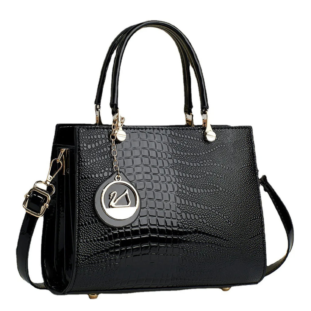 2026 Large Capacity Handbag, Lizard Pattern, Glossy Leather, High-end Feeling, Cross-border Minimalist Women's Bag
