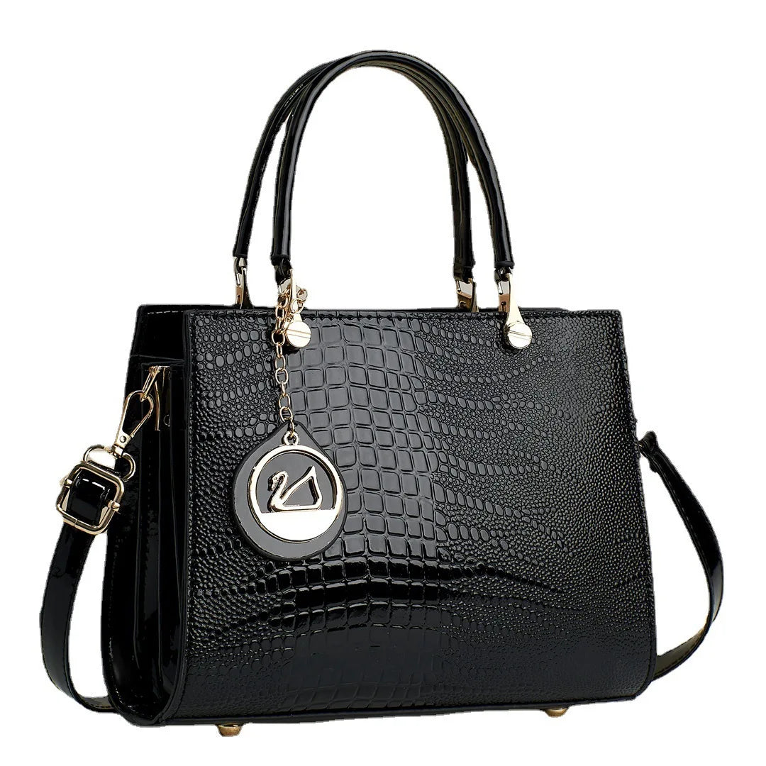 2026 Large Capacity Handbag, Lizard Pattern, Glossy Leather, High-end Feeling, Cross-border Minimalist Women's Bag