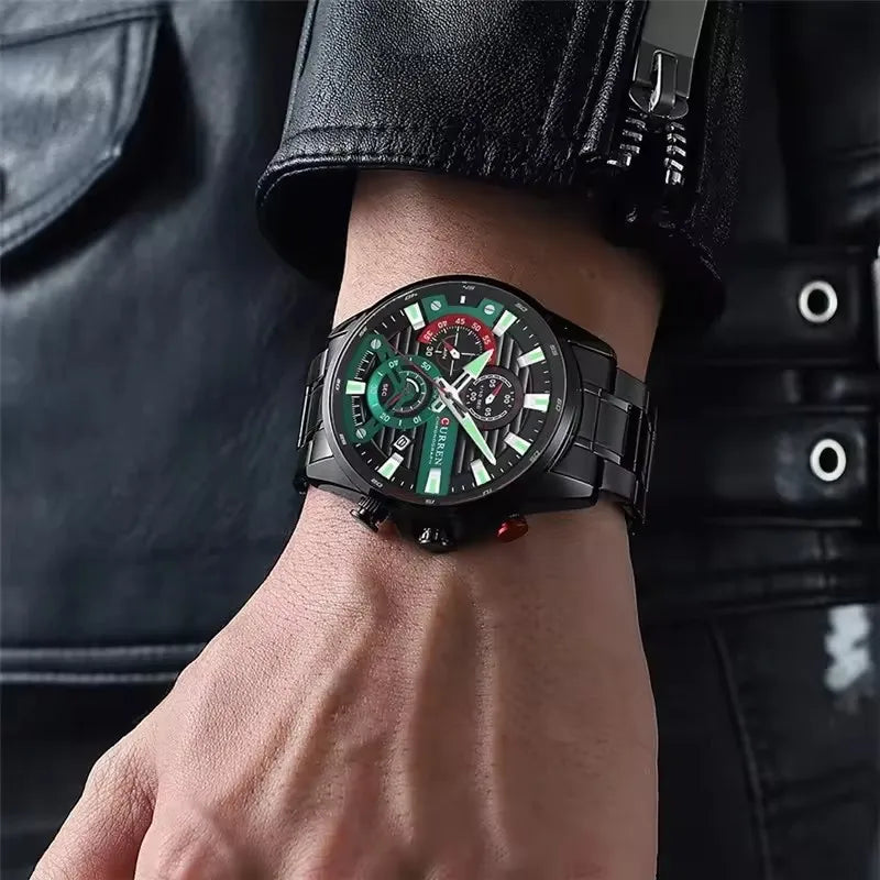 CURREN 8415 Casual Quartz Wristwatch Auto Date Clock Reloj Chronograph Fashion Stainless Steel Original Men's Watches For Male