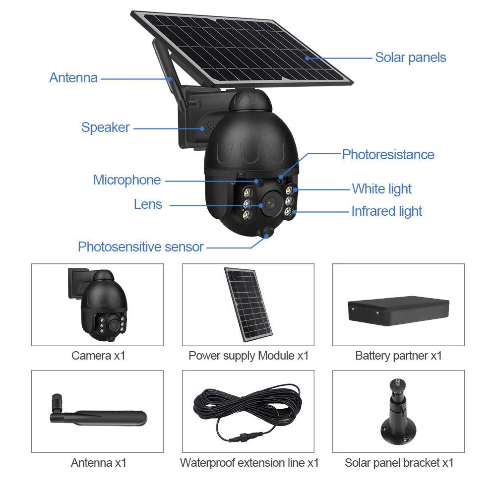 SECTEC GSM HD 4G SIM Card IP Camera WIFI 8W Solar Panel Build in Battery Security Camera Outdoor PTZ CCTV Camera Smart Security