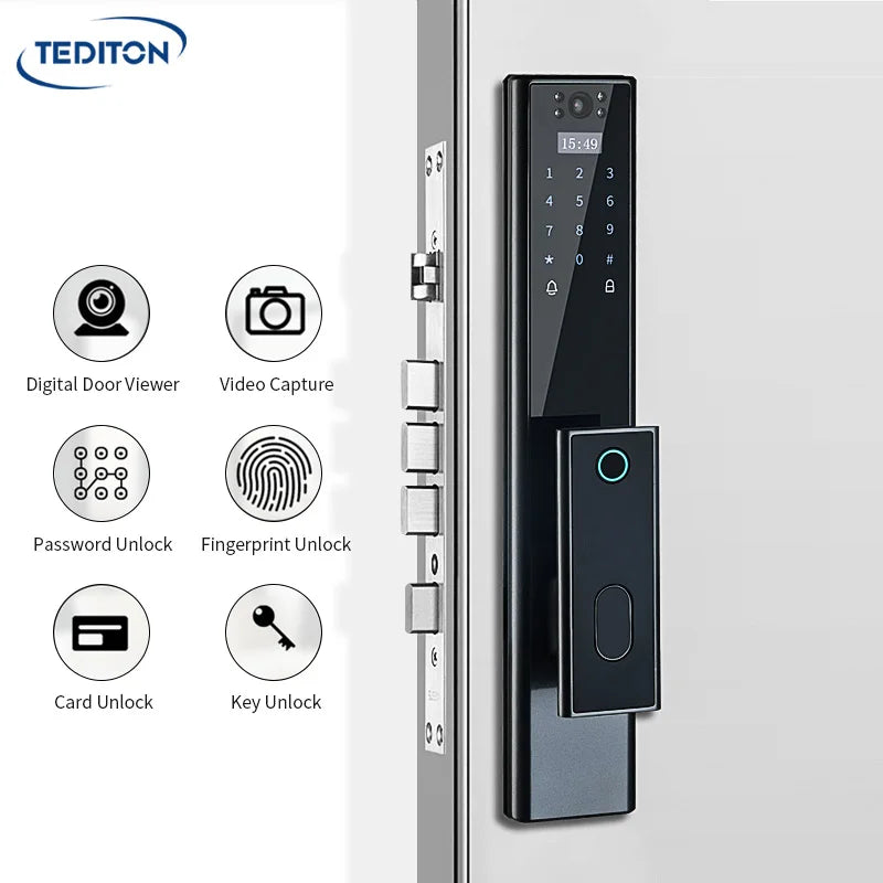 Tediton Fechaduras Inteligentes Biometric Fingerprint Security Digital Fingerprint Smart Camera Door Lock