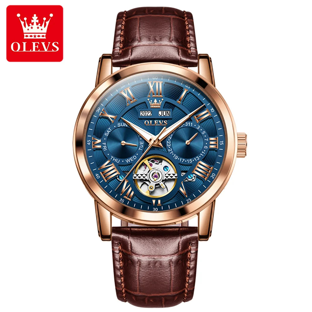 OLEVS 6668 Men's Watches Mirror Original Mechanical Watch for Man Waterproof Luminous Wristwatch Male Date Hours