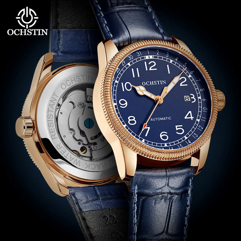 OCHSTIN 7006 GA7006 Waterproof Classic Auto Date Clocks Men's Watches Automatic Mechanical Business Leather Nylon Wristwatches