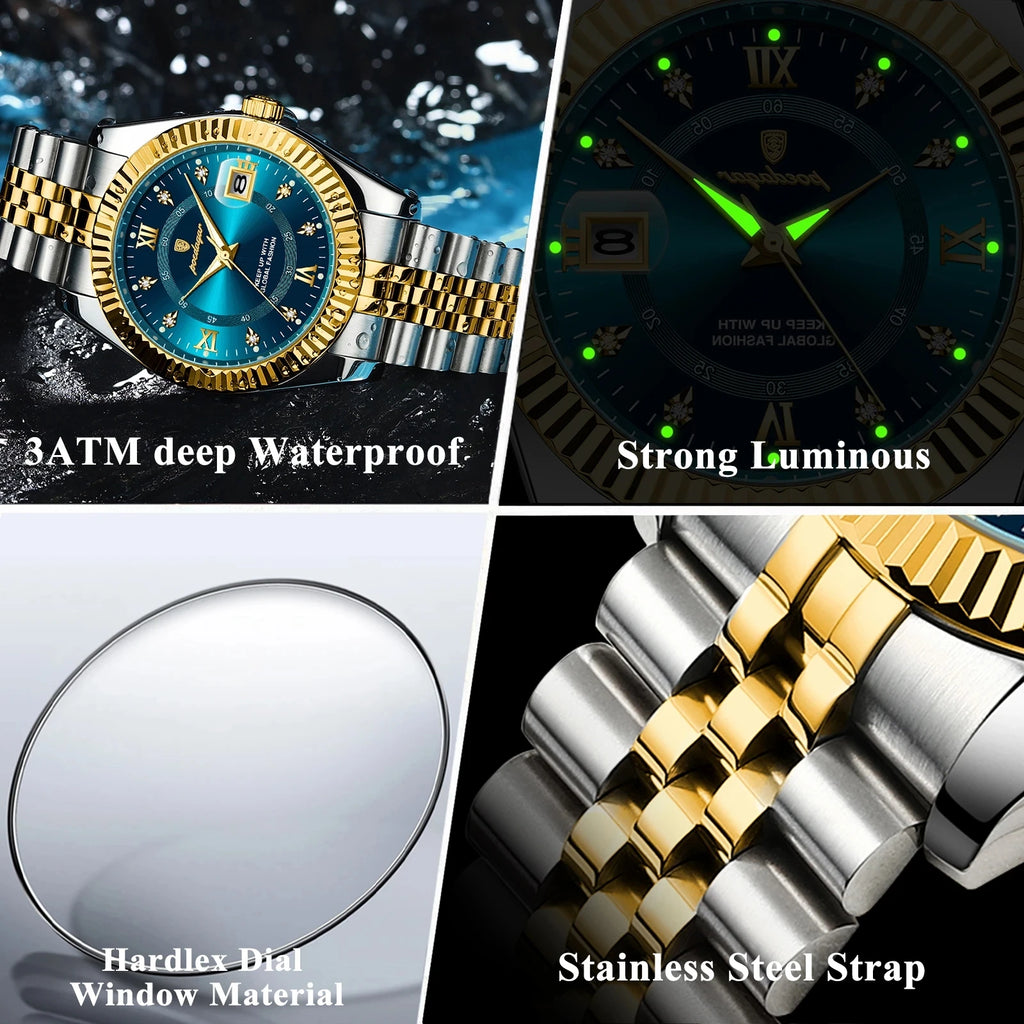 POEDAGAR 910 New Luxury Sport Wrist Watch for Man Waterproof Luminous Date Men Watch Quartz Stainless Steel Men's Watches Reloj