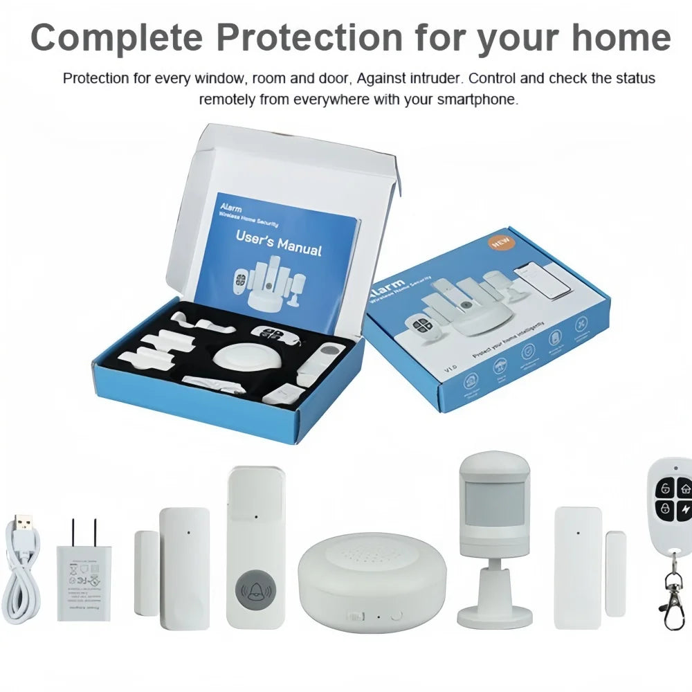 SLS WiFi Alarm System Smart Home Security Kit with PIR Motion Sensor Door Window Contact Sensor Doorbell and Remote Control
