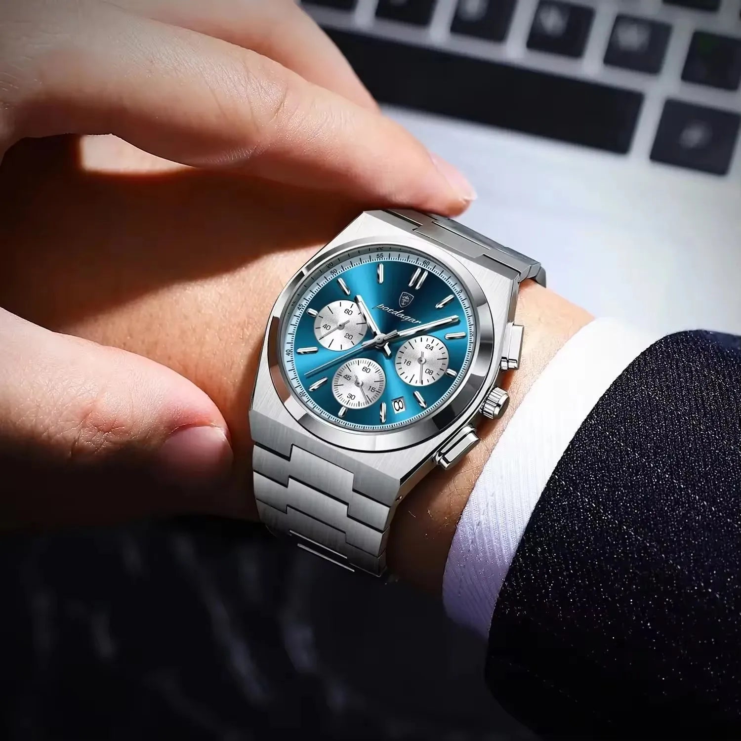POEDAGAR 970 New Luxury Man Quartz Watch Sport Watch for Men Waterproof Luminous Date Chronograph Stainless Steel Men's Watches