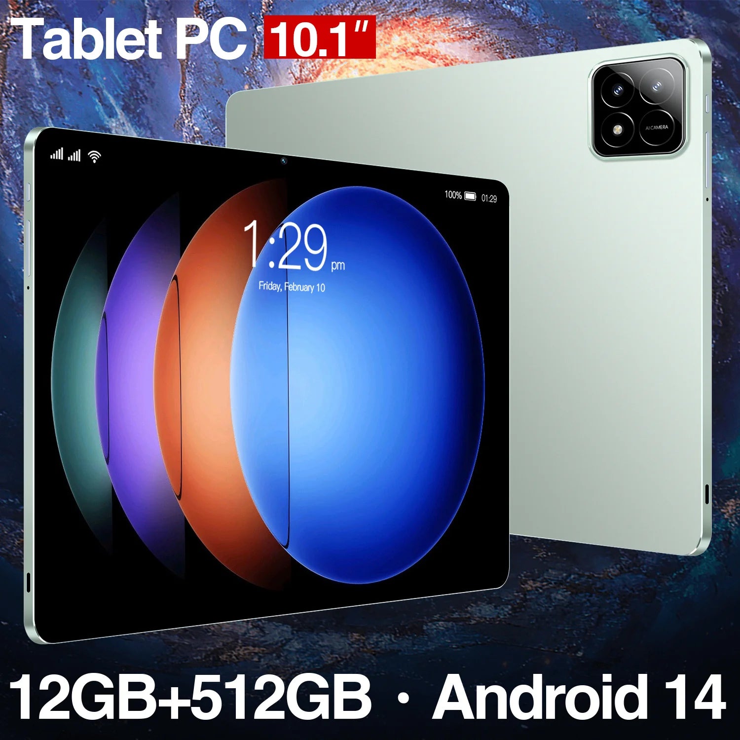 Pad6S 10.1-Inch Quad Core Android Tablet PC with 4G Network 12GB Memory Capacitive Front Phone HD Display Resolution