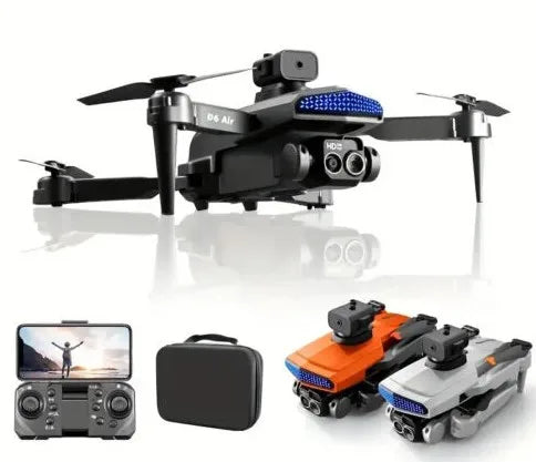 D6 air Drone with Dual 4K HD Camera WiFi FPV Obstacle Avoidance Optical Flow Foldable Quadcopter Helicopter RC Drone Toys