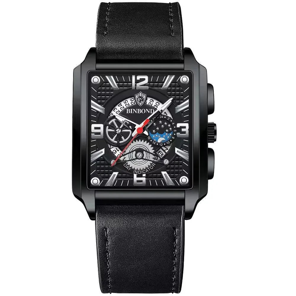 BINBOND B6575 6575 Fashion Brand Stainless Steel Leather Strap Waterproof Men's Watches Luxury Male Wristwatch Relogio Masculino