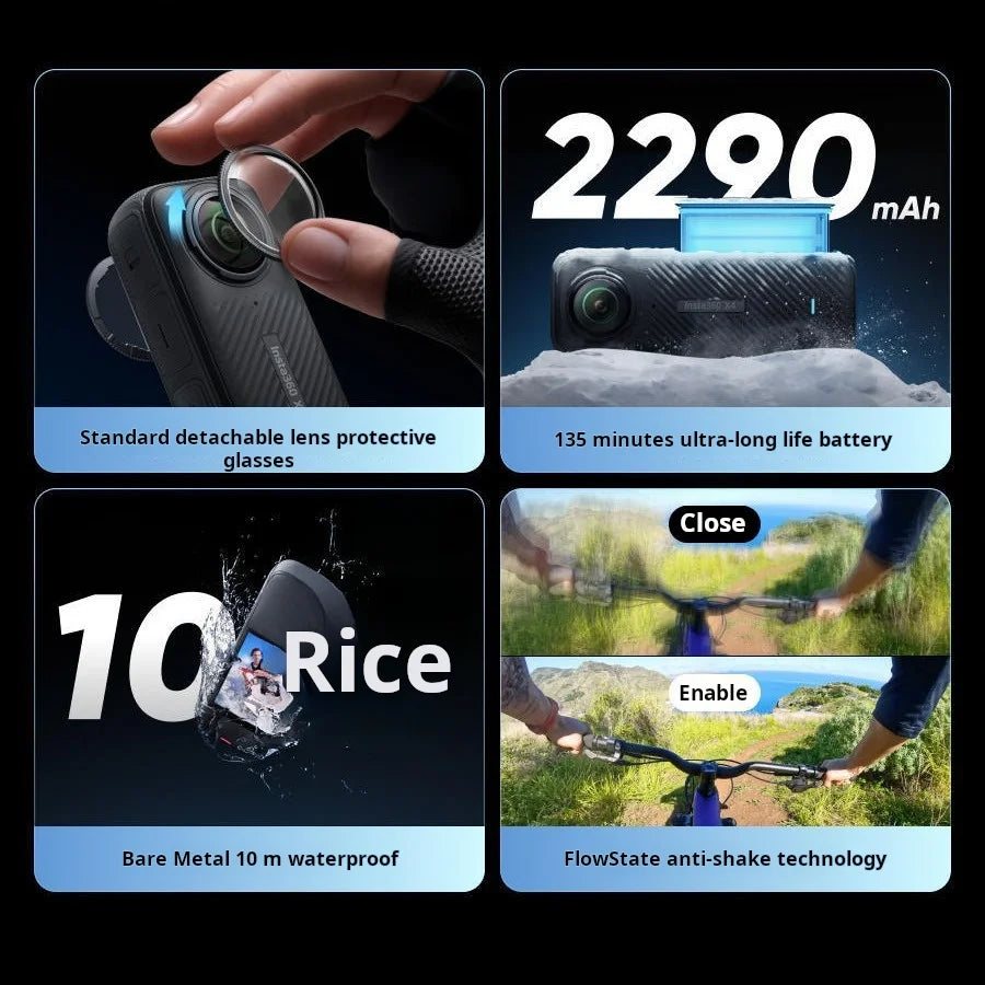 X625 Insta360 X4 Waterproof 8k 360 Action Camera, 4k Wide-angle Video,135 Min Battery Life, Ai Editing, Stabilization, for Sport