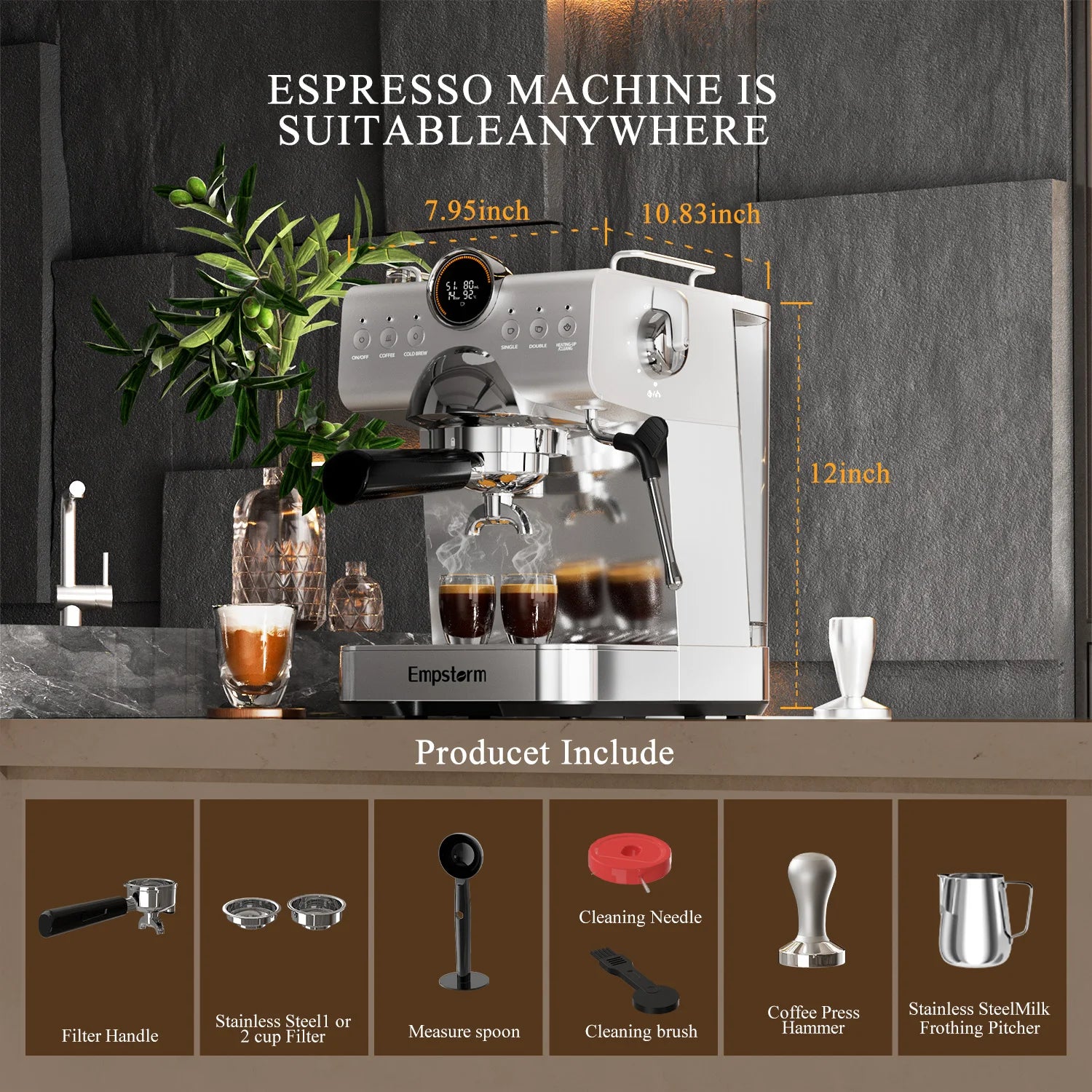 Empstorm CB1 Espresso Machine 120v Electric Semi Automatic Coffee Machine US Local Stock  with Complete Accessories