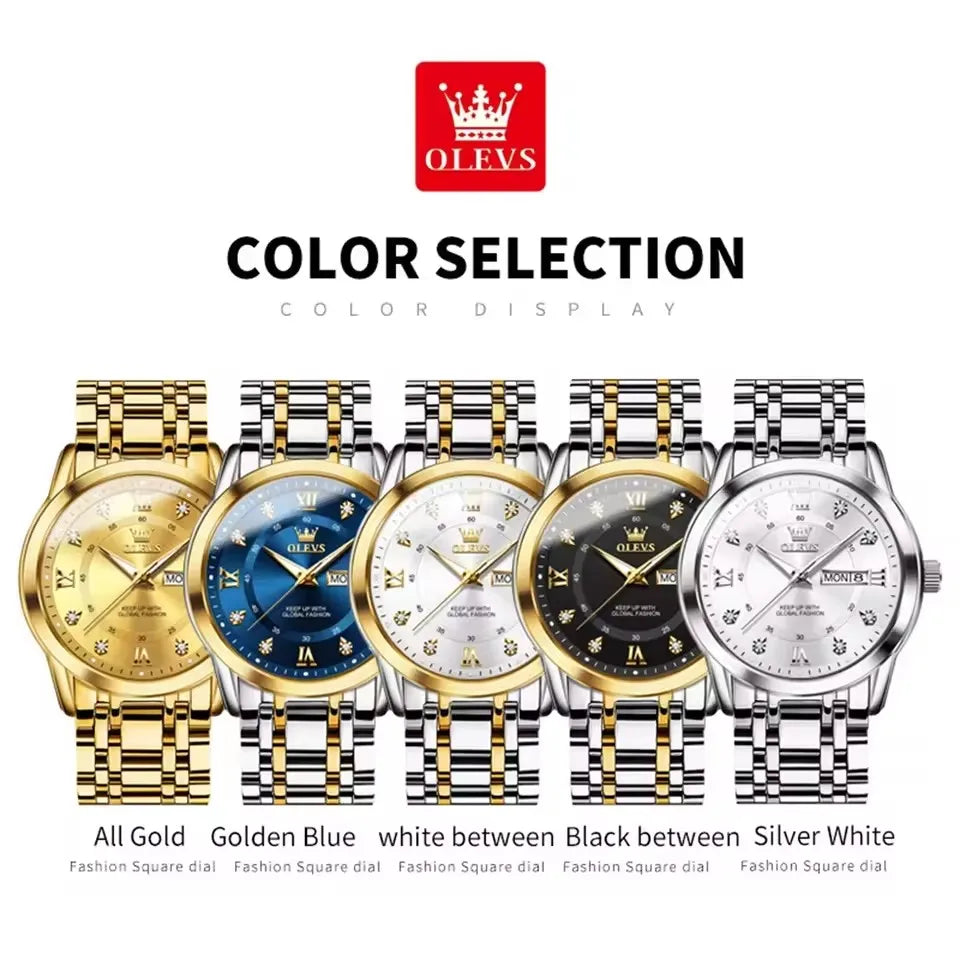 OLEVS 5513 Men's Watches Fashion Gold Hot Quartz Watch for Man Stainless Steel Waterproof Luminous Wrist Watch Date Week