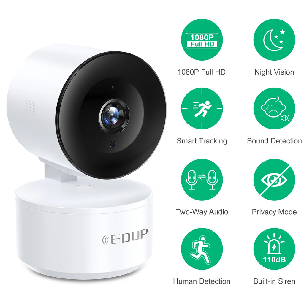 EDUP Smart Camera 2K HD WiFi Night Vision IP Camera AI Tracking Baby Security Monitor 4K Network Wifi Camera