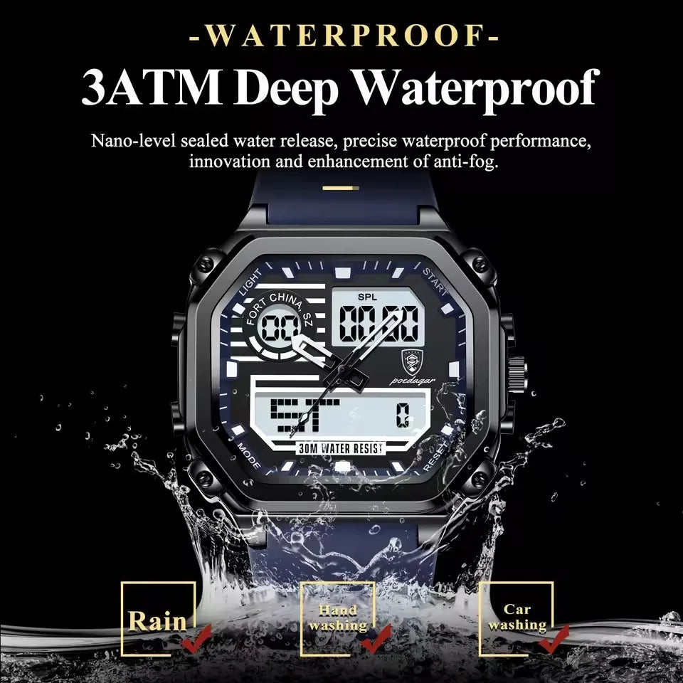 POEDAGAR New 993 LED Display Men's Watches Waterproof Silicone Chronograph Square Man Wristwatch  Men Digital Quartz Watch