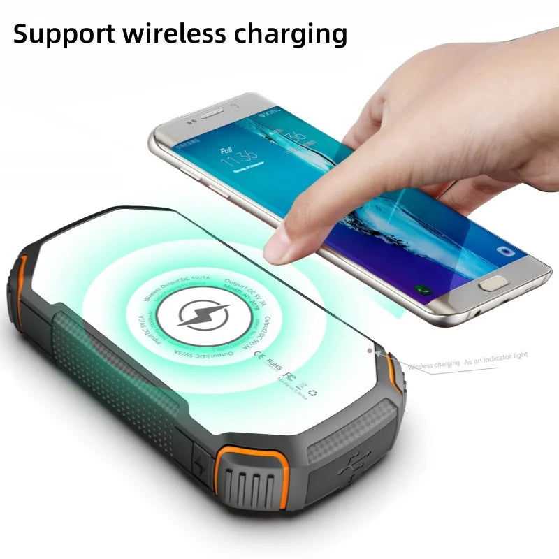 20000mah Waterproof  Solar Power Bank  Illumination Camping Charger Travel Led 3A Solar Wireless Power Bank