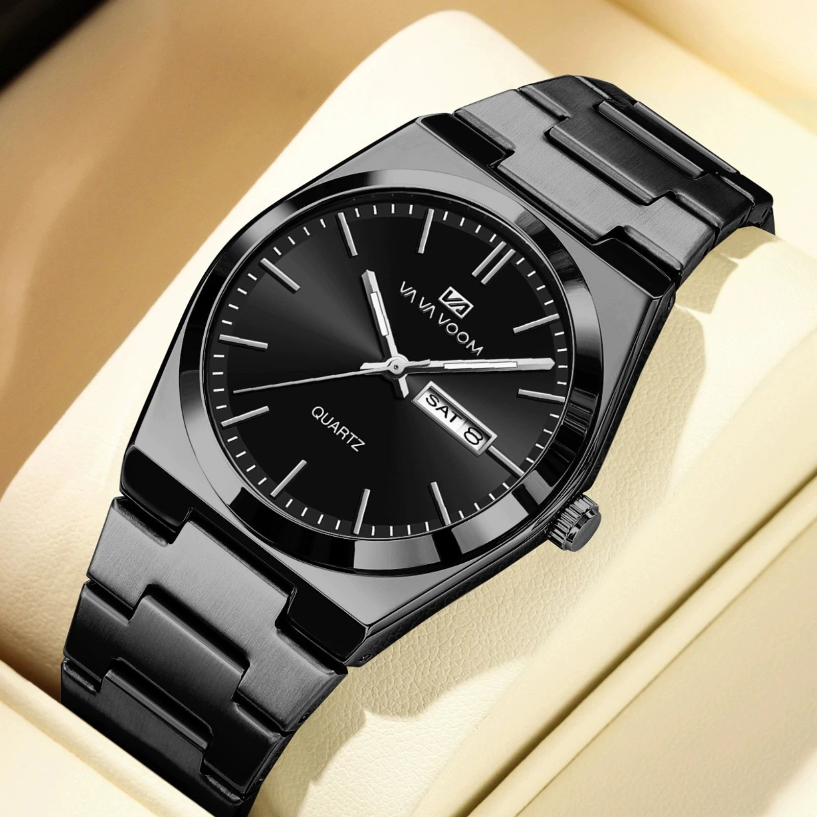 Hannah Martin Vava Voom 2871 Luxury Quartz Men Wristwatch Waterproof Luminous  Week Date Stainless Steel Men's Watches for Male