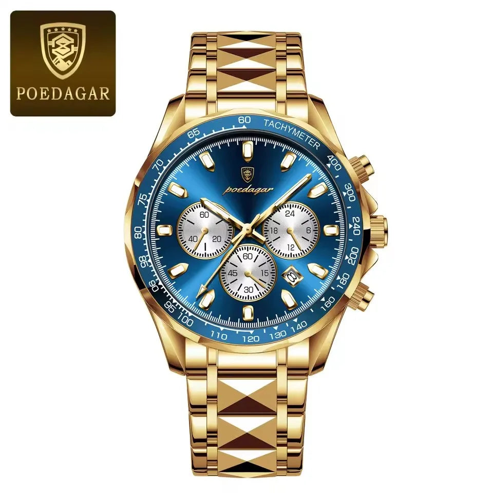 POEDAGAR Sports Watch Wrist Men Stainless Steel Quartz Watches Waterproof Luminous Date Chronograph Men's Watches Reloj Clock