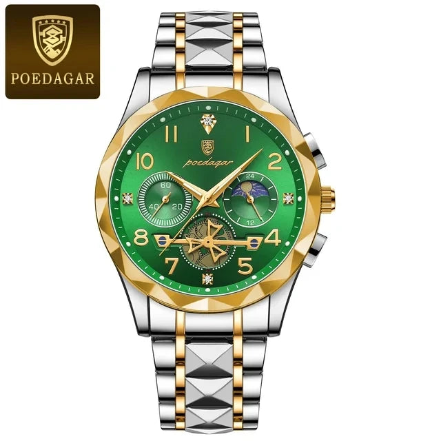 POEDAGAR Watch for Men 972 Luxury Steel Band Man Quartz Wrist Watch Waterproof Luminous Chronograph Men's Watches Reloj Clock