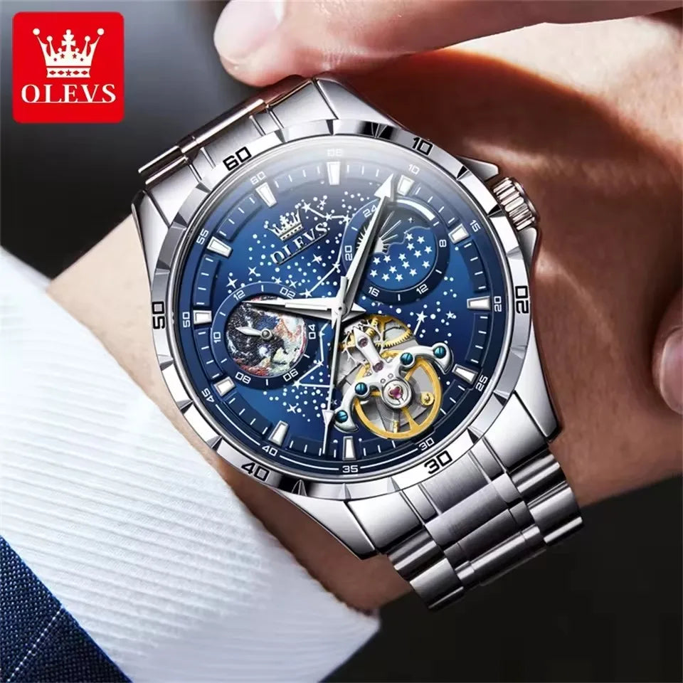OLEVS 6689 Top Brand Men's Watches Fashion Original Automatic Mechanical Watch for Man Tourbillon Movement Waterproof Male Clock