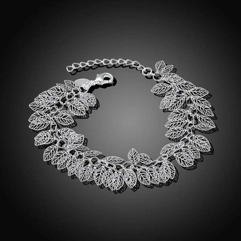 Aravant 925 Silver Multi Leaves Bracelet Chain For Women Fashion Jewelry Gifts