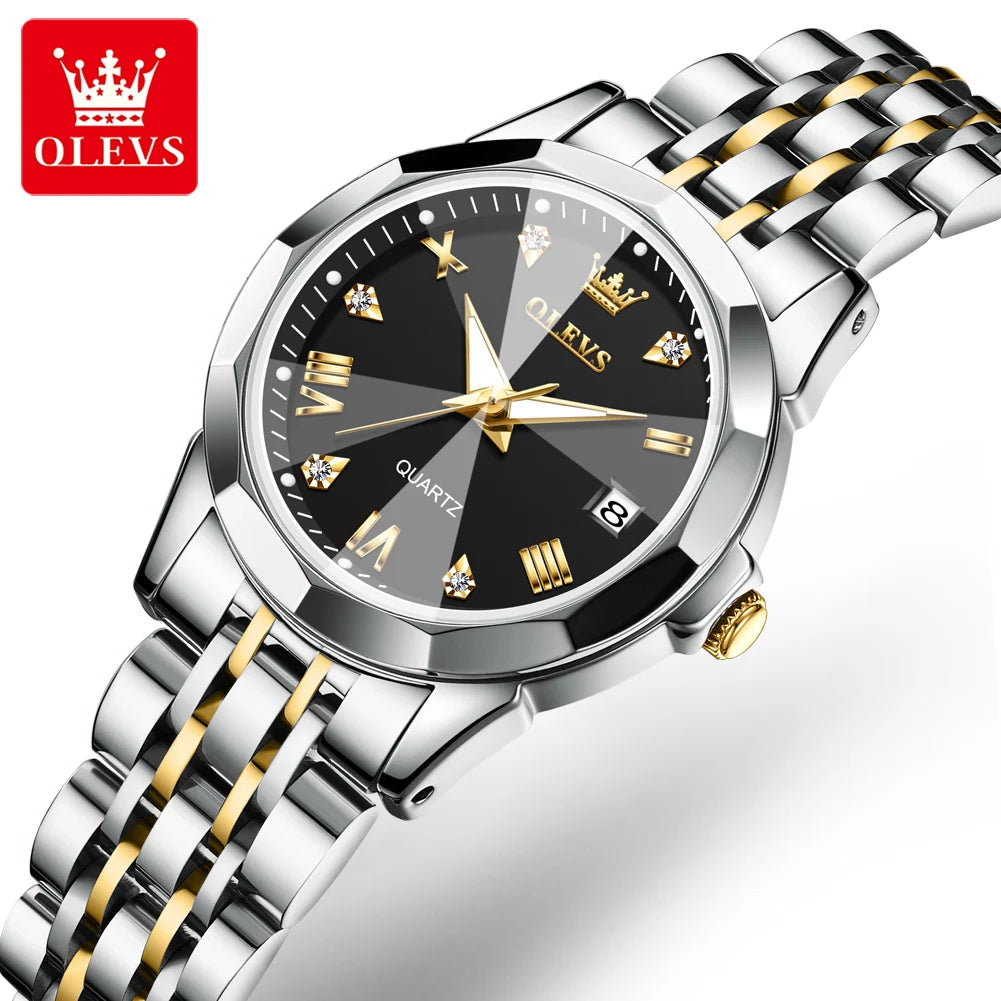 OLEVS 9931 Top Brand Women's Watches Elegant Rhombus Mirror Original Quartz Smart Ladies Wristwatch Stainless Steel Waterproof