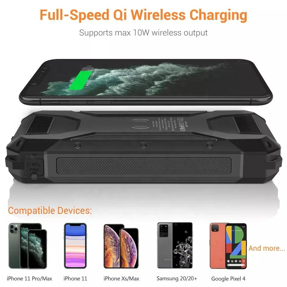2025 Best Selling Fast Charging Waterproof Solar Power Bank 30000mAh 10W Wireless Charge Battery Watt  LED DisplayFlashlights