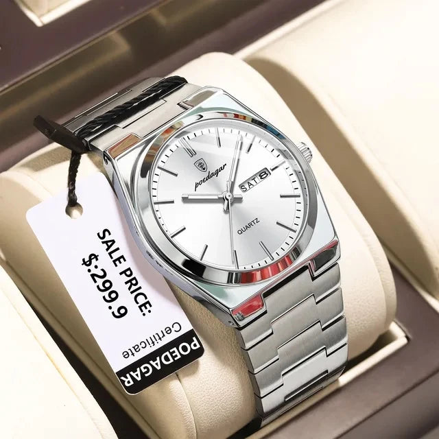 New POEDAGAR Luxury Watch for Men Waterproof Luminous Date Week Stainless Steel Quartz Watch Casual Men's Watches Male Clock 930