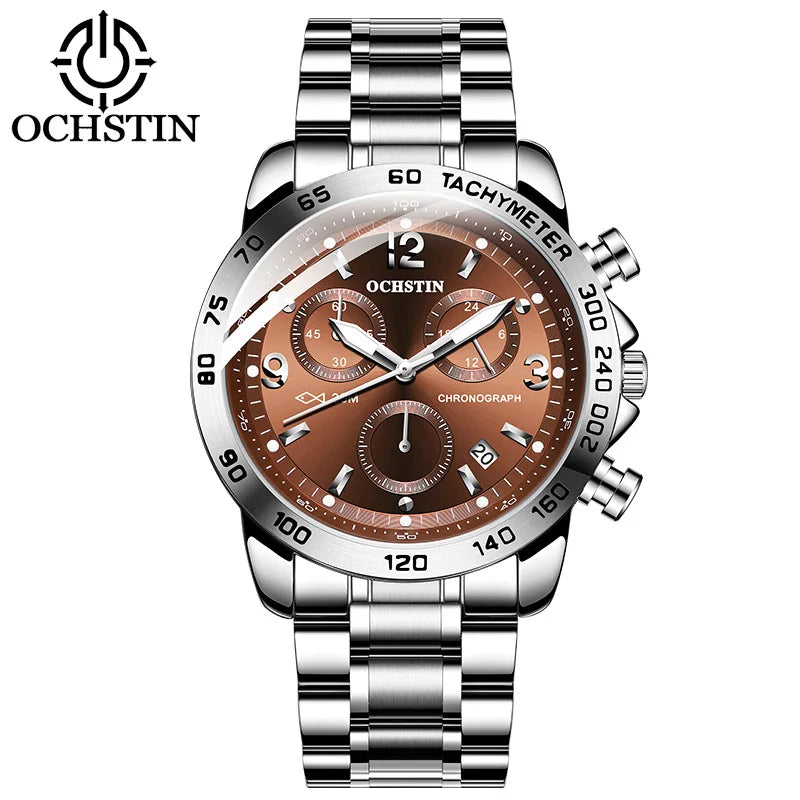 OCHSTIN 6123B GQ6123B Sports Multi Functional Quartz Movement Leisure Stainless Steel Strap Chronograph Waterproof Men's Watches