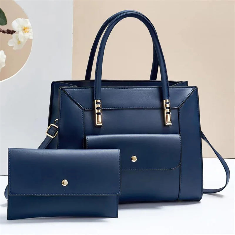 2023 New PU Women Handbags Two Piece Big Capacity Ladies Clutch Bag Handbag Set Wallet