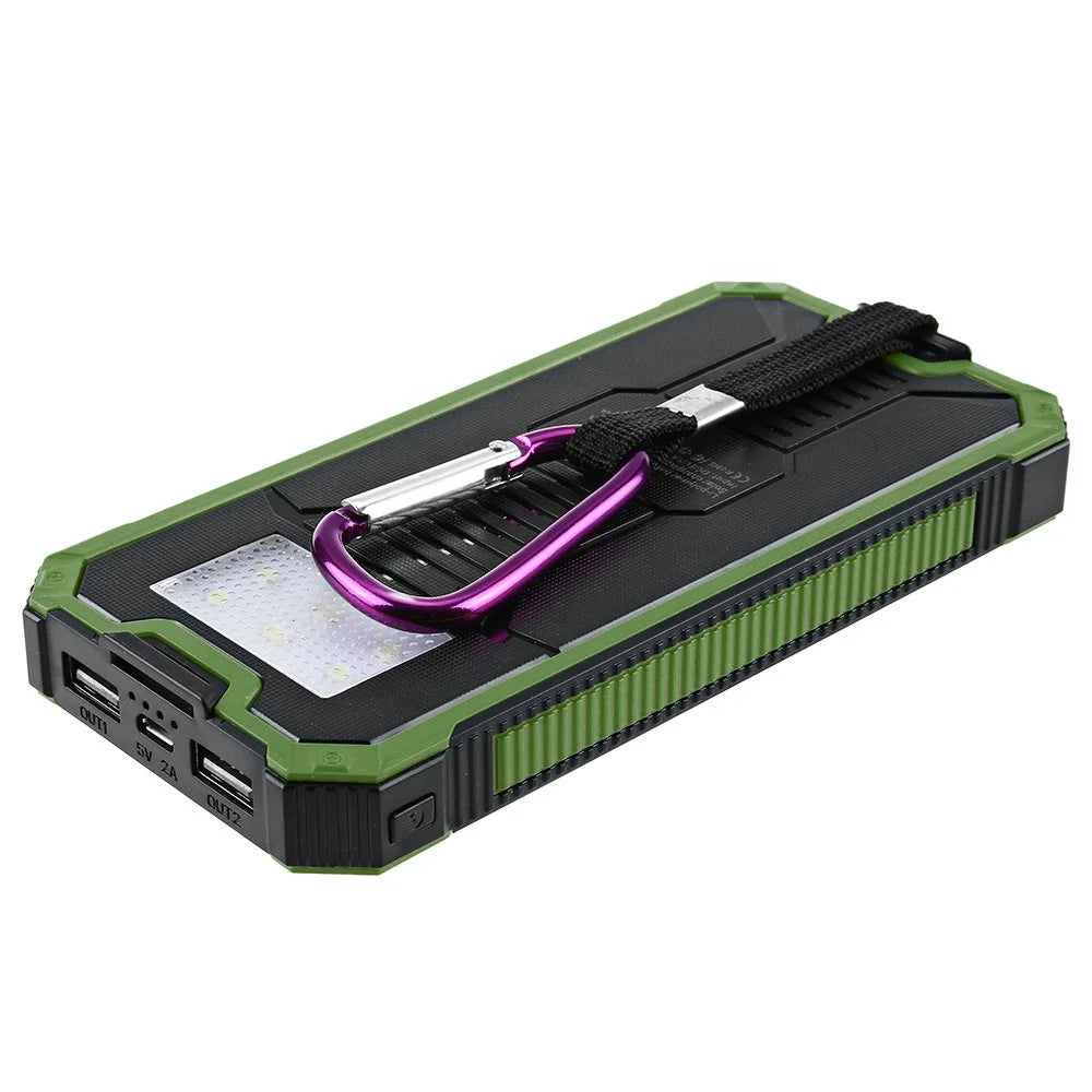 High Quality Portable Solar Power Bank Dual Usb Port Waterproof Phone Charger With Strong Led Light for Mobile Phone