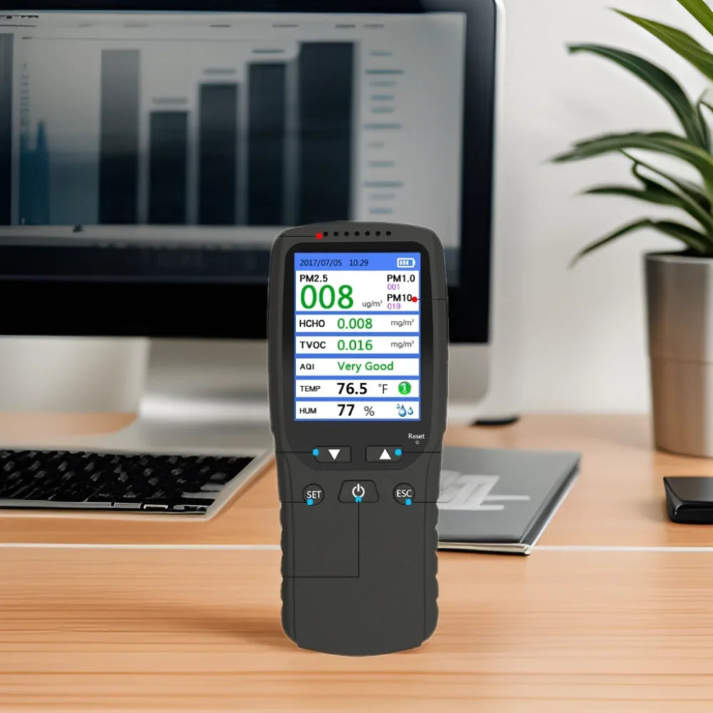 Portable 8-in-1 Smart Home Multi Gas Analysis Meter Handheld Dust Particle Detector for PM2.5 HCHO Formaldehyde Hotels Garages