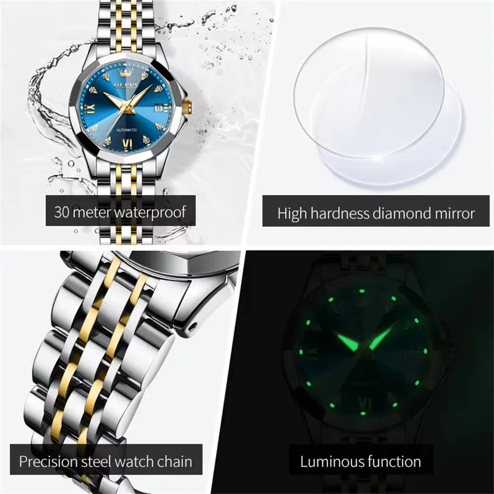 OLEVS 9982 Woman Brand Mechanical Automatic Wristwatches Waterproof Luminous Hands Women's Watches for Ladies Montre Femme Reloj