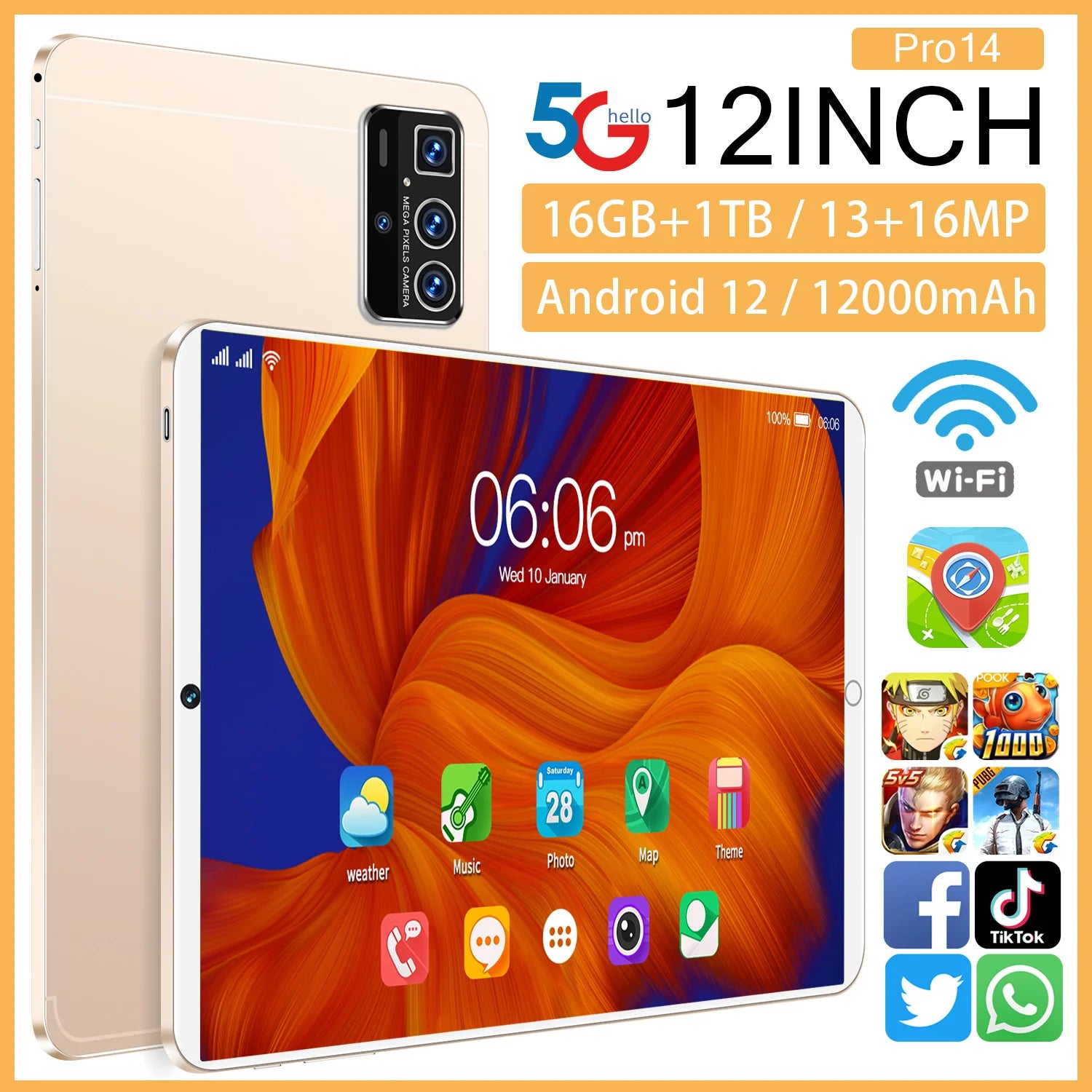 Educational Android Tablet with Phone Call Feature 10.1 Inch Dual SIM 16GB+1TB  Pro 14 Branded
