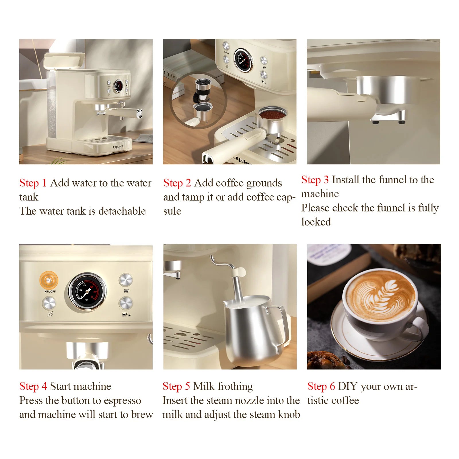 For 04E High Quality Aluminum Semi-Automatic Coffee Machine with 20 Bars Pressure 1100W for Espresso Cappuccino & Latte