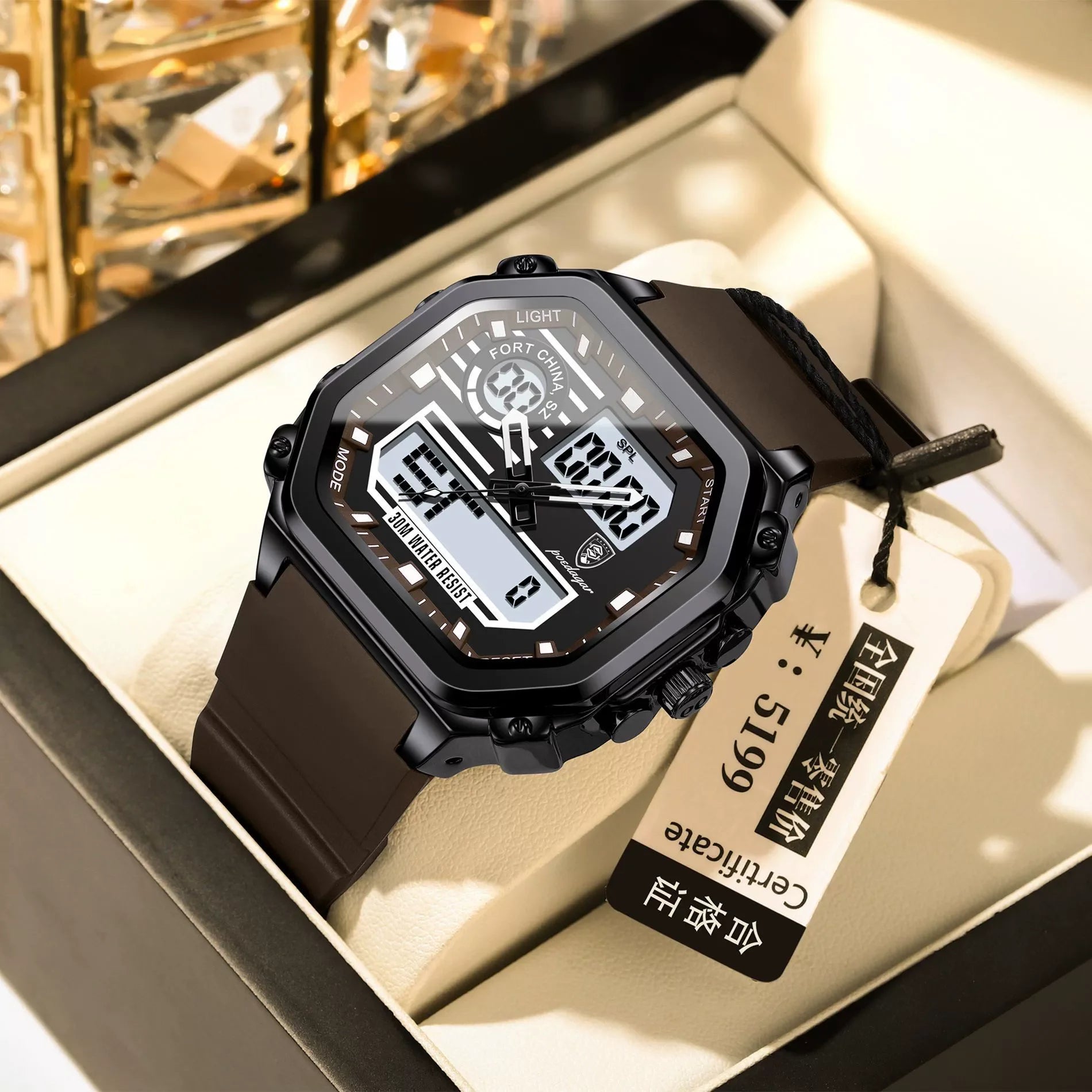 POEDAGAR 993 Sports LED Men Watch Waterproof Luminous Square Man Wristwatch Silicone Strap Electronic Quartz Men's Watches