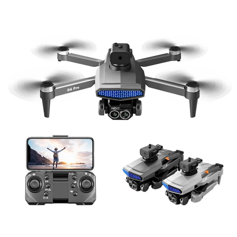 D6 air Drone 4K HD Dual Camera WiFi FPV Obstacle Avoidance Optical Flow Foldable Quadcopter Aerial Photography RC Drone Toys