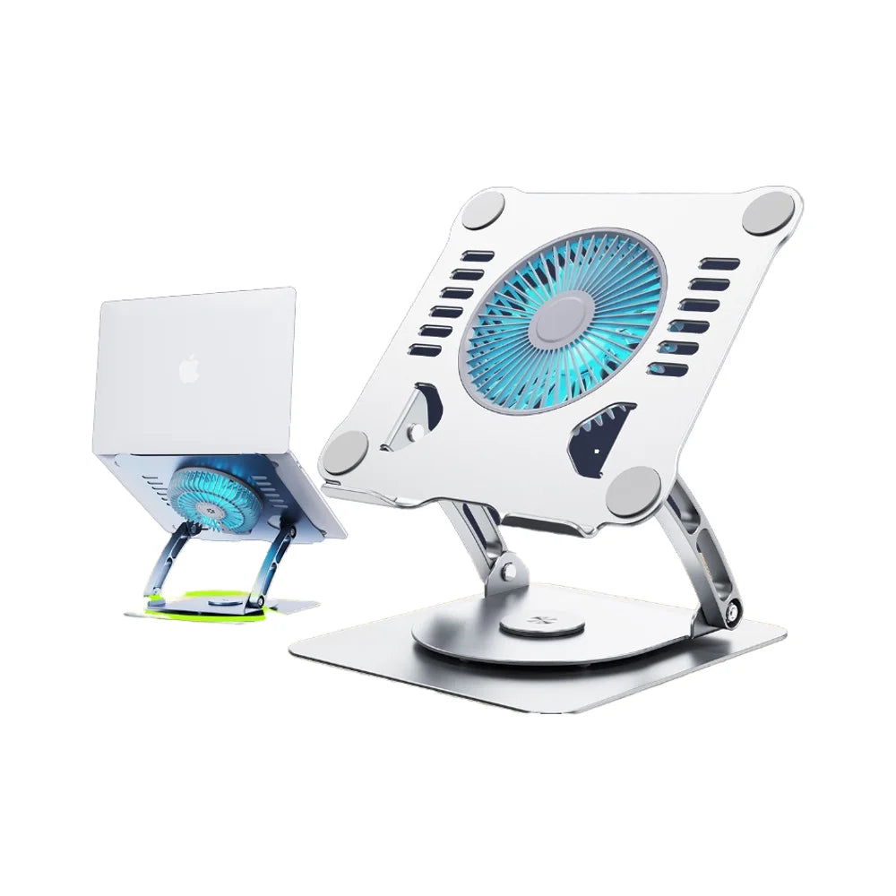 Adjustable Aluminum Laptop Stand With Cooling Fan 360 Rotation Foldable Ergonomic Laptop Holder for Office Business Gift OEM ODM
