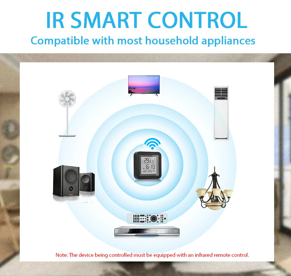 TY-S09 WIFI Temperature Humidity Sensor IR Remote Control Smart Home Tuya LCD Detector Wireless Thermometer for AC TV Alexa