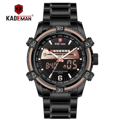 KADEMAN K6173 Waterproof Digital Men's Watches Luxury Quartz Gold Stainless Steel Wristwatch Fashion Business Watch