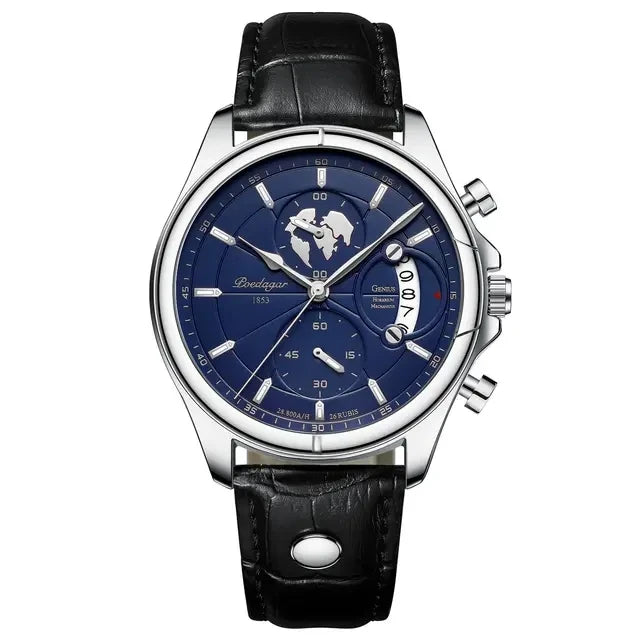 POEDAGAR Luxury Casual Sport Watch for Men Creative Chronograph Leather Strap Date Waterproof Men's Watches Relogio 989 Montre