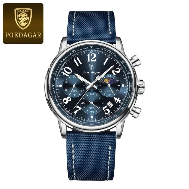 2026 New POEDAGAR 808 Luxury Men Clock Waterproof Luminous Chronograph Men's Watches Quartz Nylon Leather Sports Watches for Men